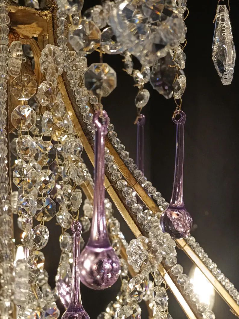 Amethyst Murano Crystal Chandelier – Handmade Luxury Gold Antique Finish Image 