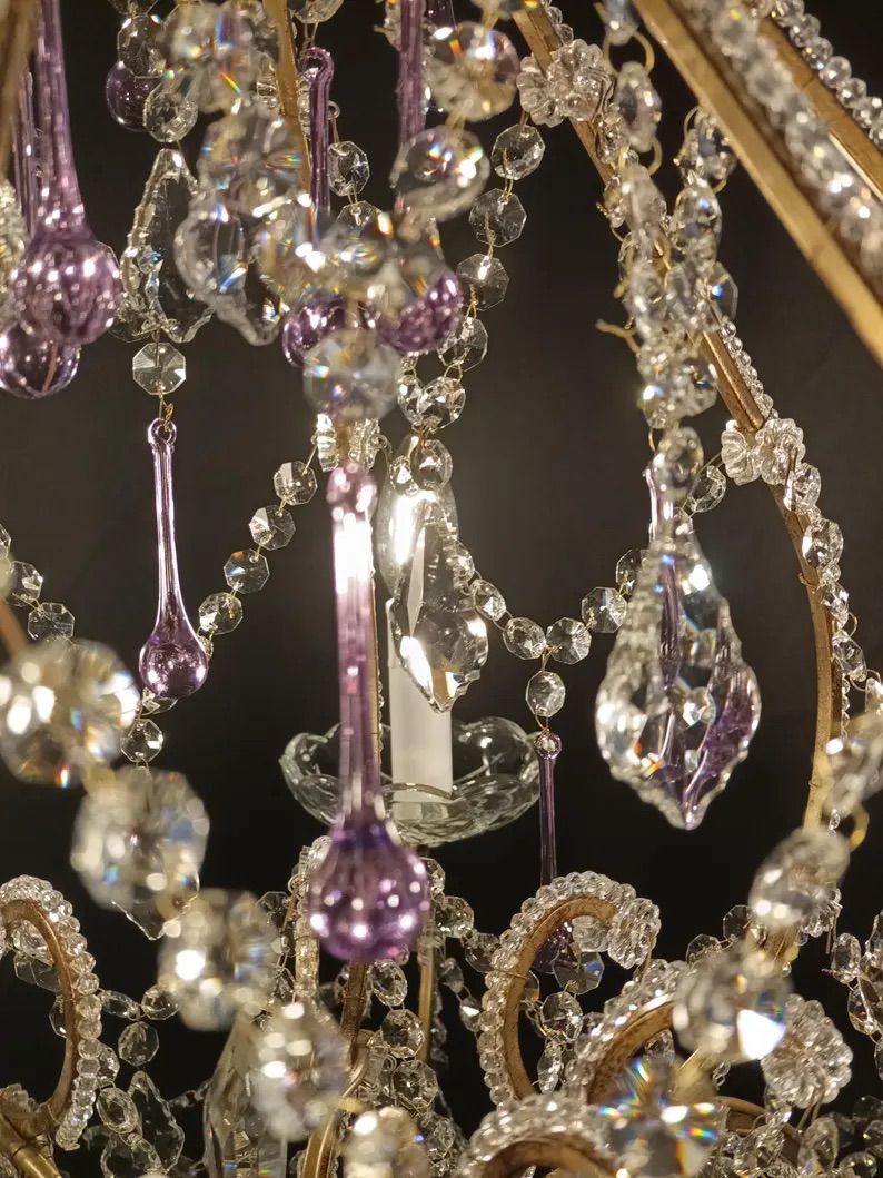 Amethyst Murano Crystal Chandelier – Handmade Luxury Gold Antique Finish Image 
