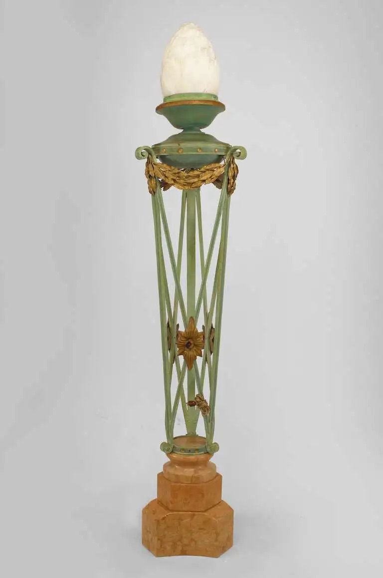 Italian Neoclassical Brazier Style Floor Lamps (Set of 2) – Green & Gold Antique Finish Image