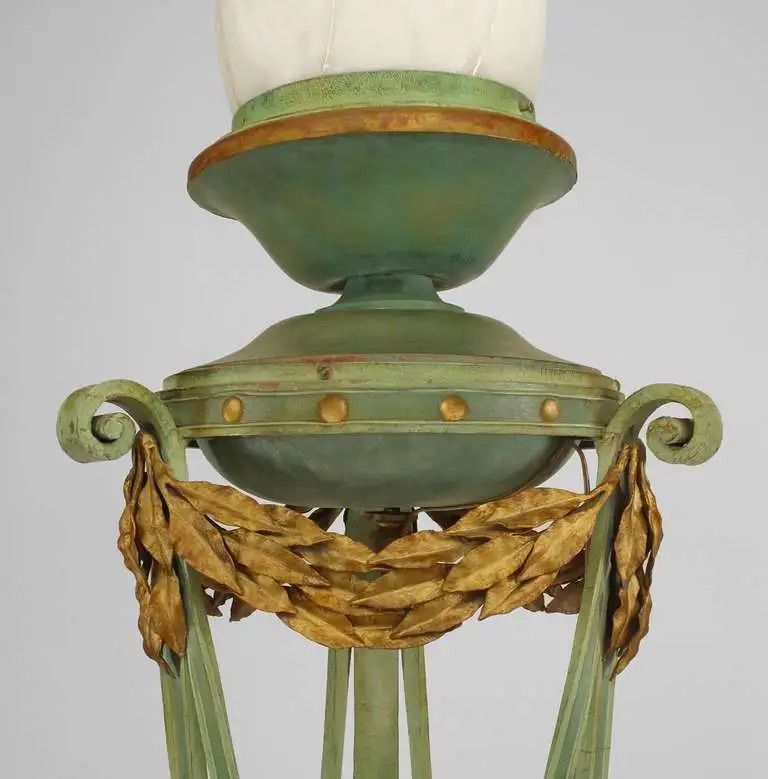 Italian Neoclassical Brazier Style Floor Lamps (Set of 2) – Green & Gold Antique Finish Image 