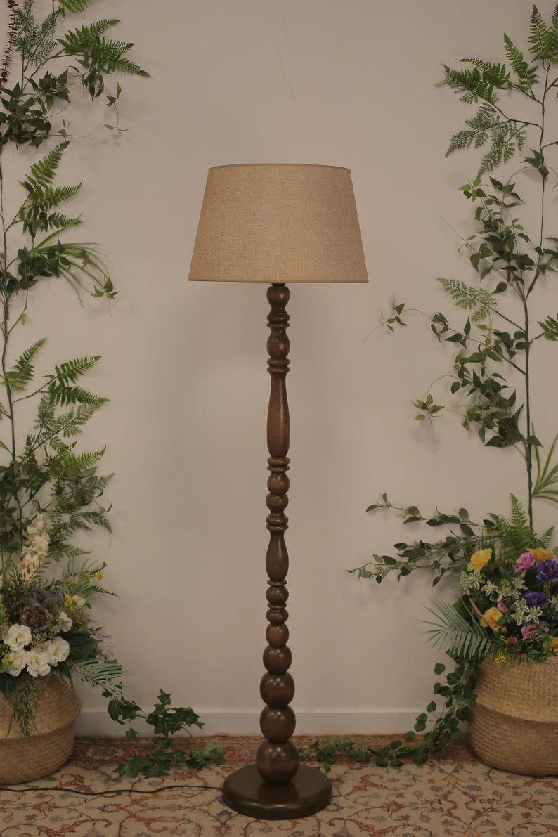 Handcrafted Walnut Wood Floor Lamp – Mid-Century Modern Standard Lamp Image