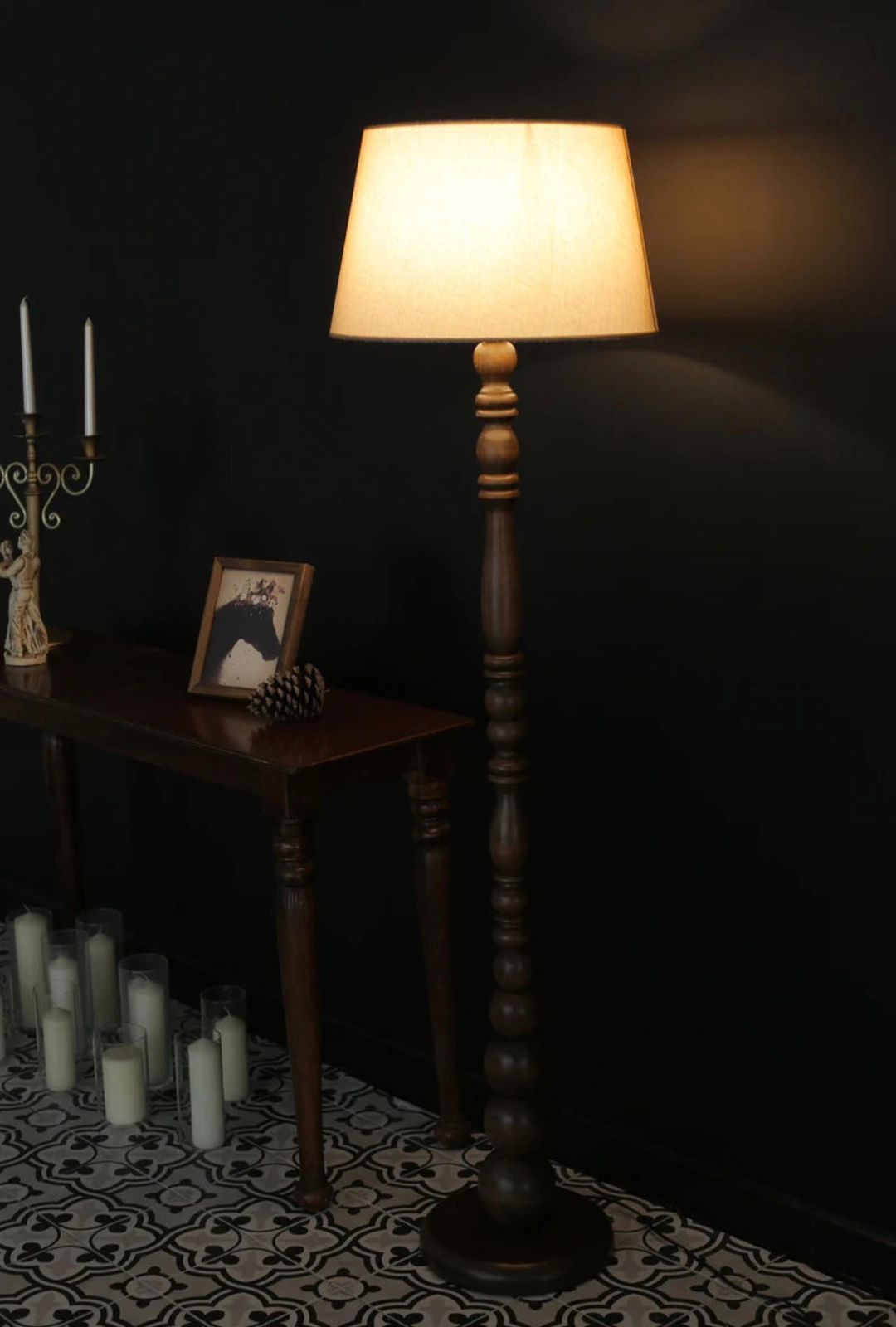 Handcrafted Walnut Wood Floor Lamp – Mid-Century Modern Standard Lamp Image 