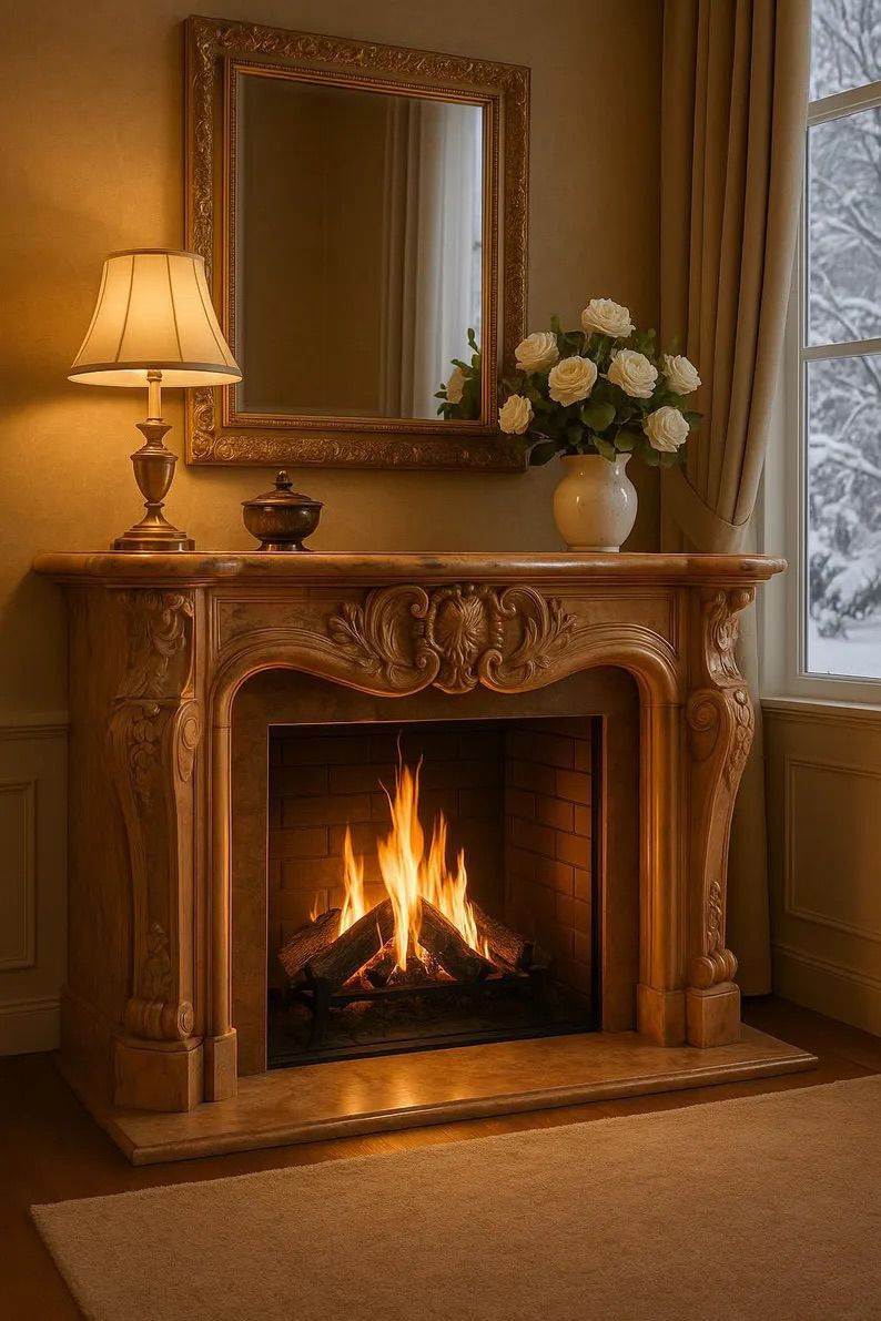 Italian Moonstone Carved Fireplace Mantel Image