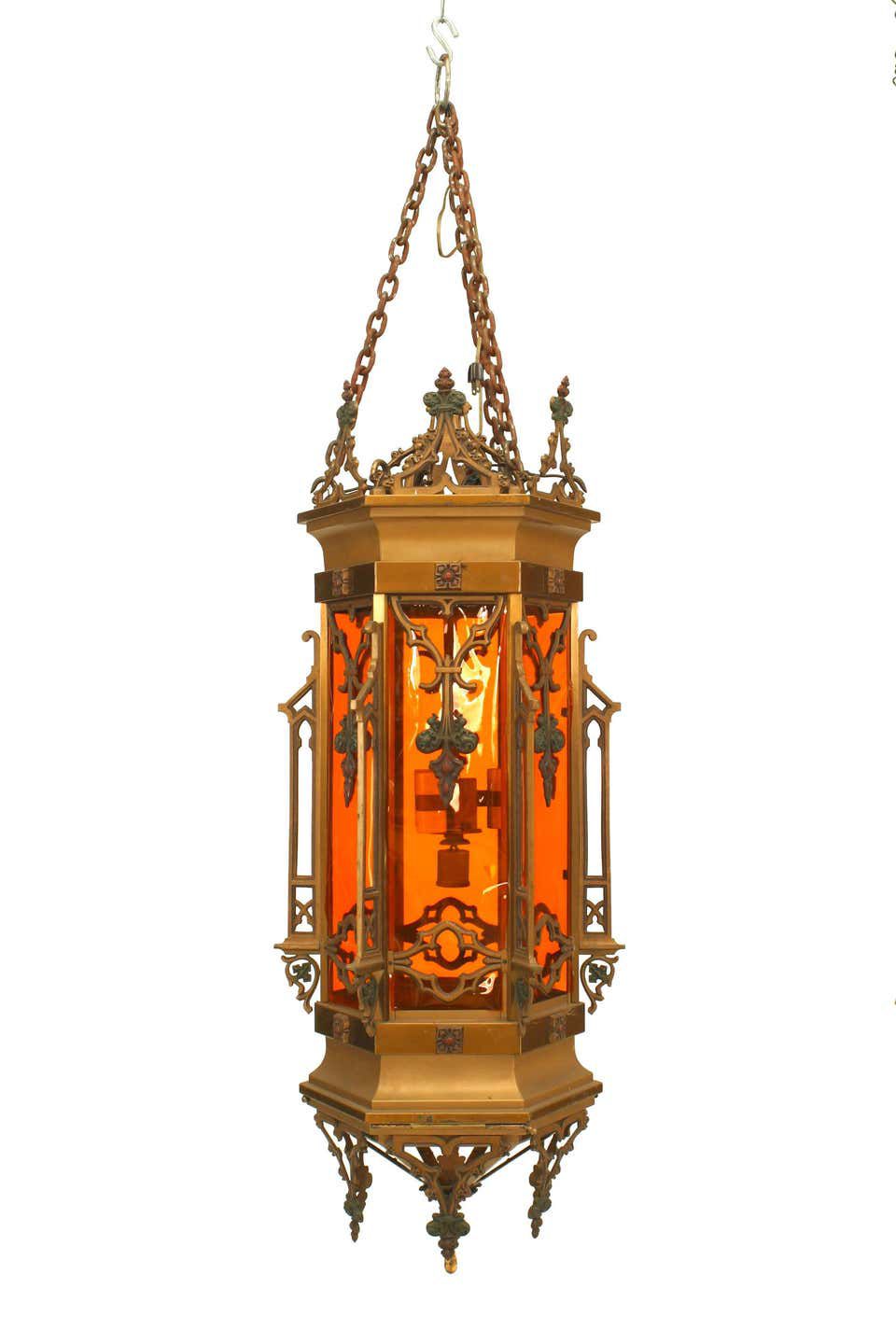 English Gothic Revival Bronze Hanging Lantern