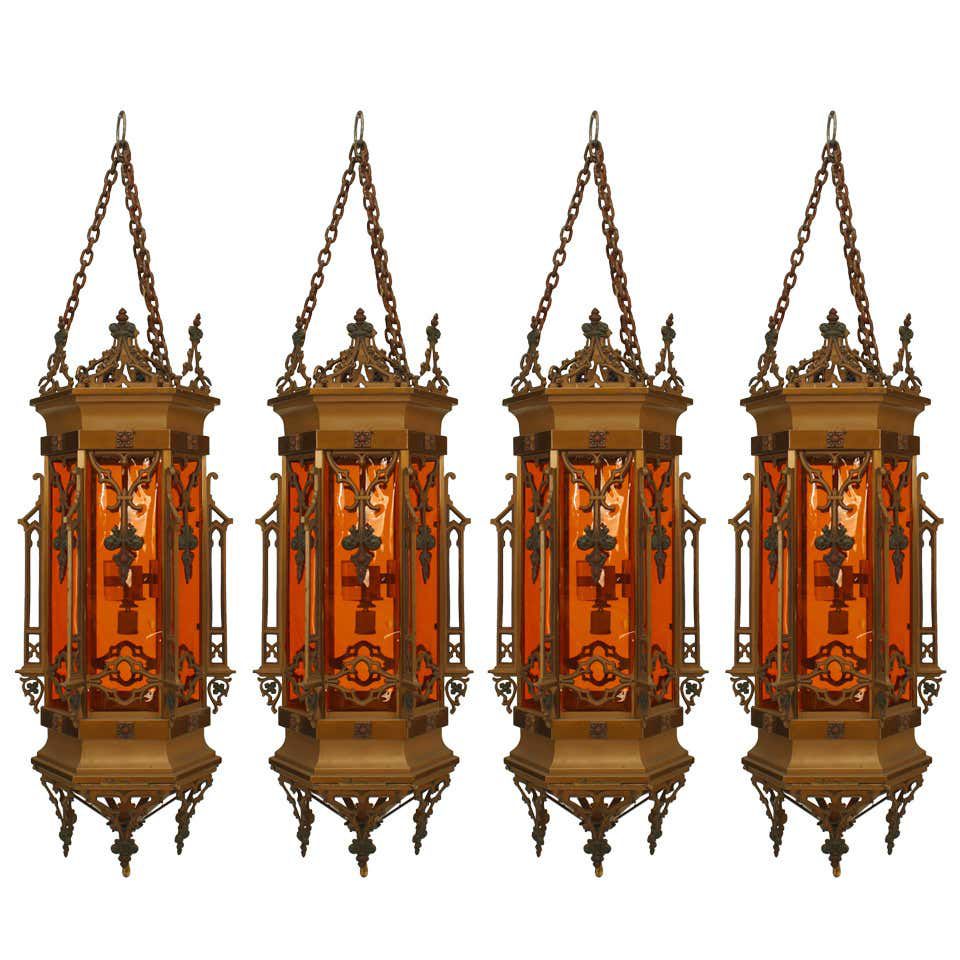 English Gothic Revival Bronze Hanging Lantern Image