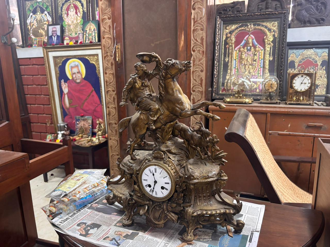 Antique Japy Frères Solid Brass Figural Mantel Clock Image 