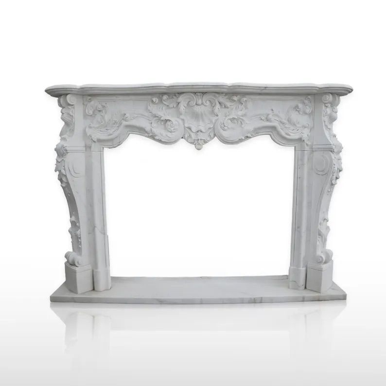 Pure White Moon Fireplace – Hand-Carved Makrana Marble Mantel