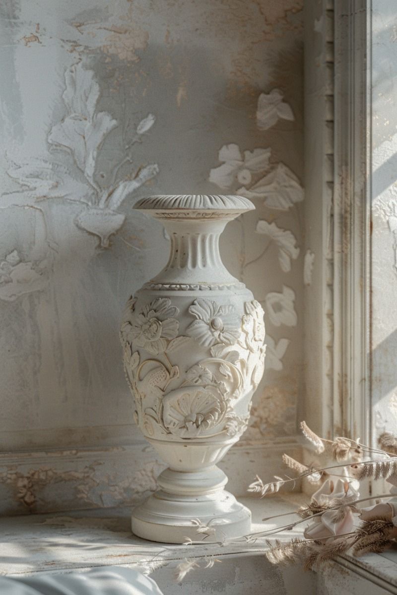 Imperial Carved White Marble Urns on Pedestal Stands Image