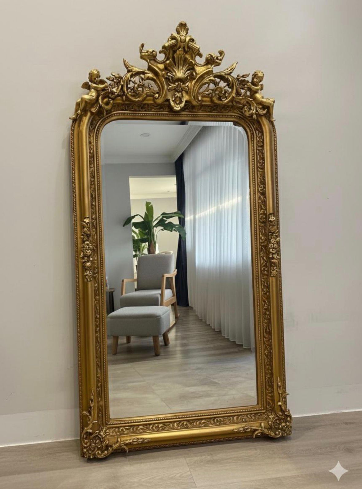 Baroque Gold Antique French Mirror – Handcrafted Teak Wood Statement Piece Image
