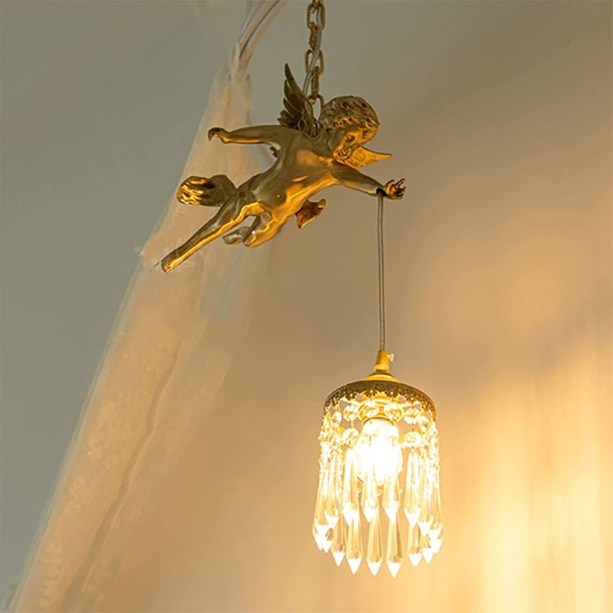 French Angel Chandelier Light Luxury Brass Crystal Decoration Hanging Image 