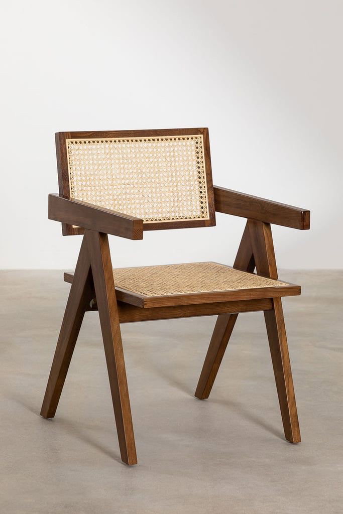 Dining room chair with armrests made of Solid wood and rattan Image