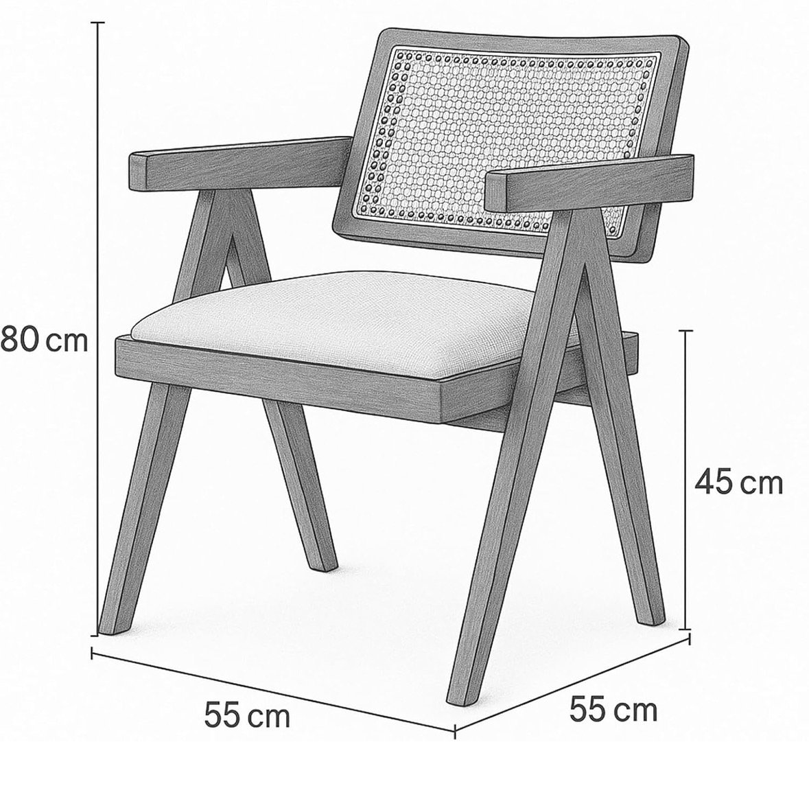 Dining room chair with armrests made of Solid wood and rattan