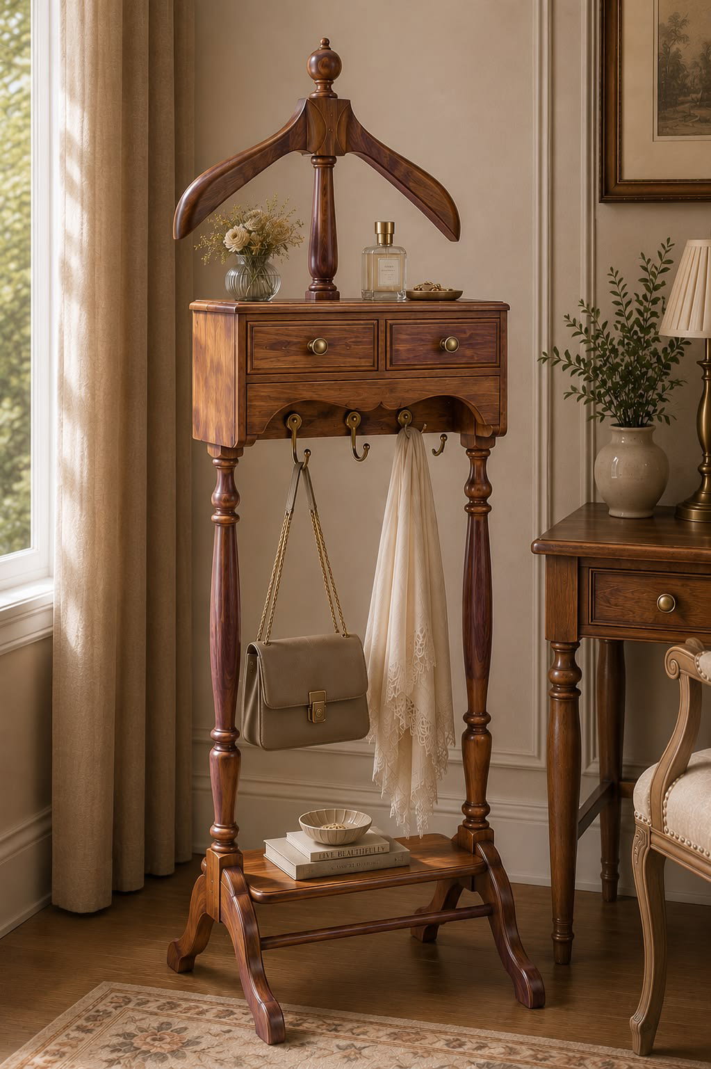 Classic Valet Stand with Storage Drawer Image