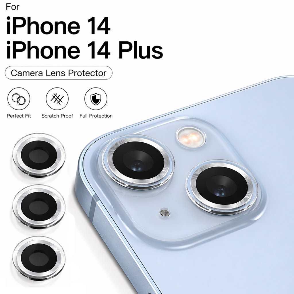 Premium Camera Lens Protector for iPhone 14 / iPhone 14 Plus | Scratch Proof Metal Ring with HD Clear Glass (3 Pack) Image
