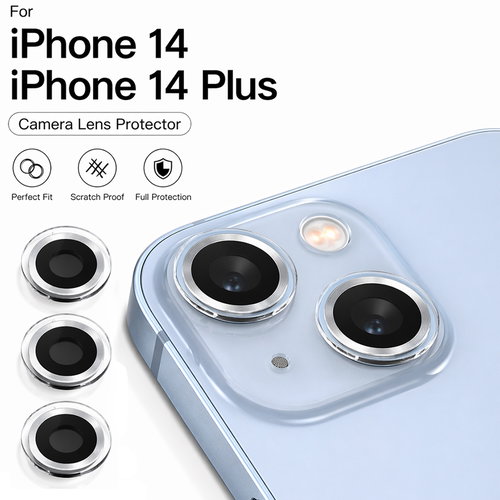 Premium Camera Lens Protector for iPhone 14 / iPhone 14 Plus | Scratch Proof Metal Ring with HD Clear Glass (3 Pack) Image