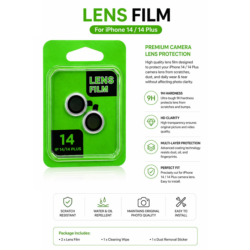 Camera Lens Film Protector for iPhone 14 / iPhone 14 Plus (2 Pieces) – HD Clear, Scratch Resistant Lens Guard Image 
