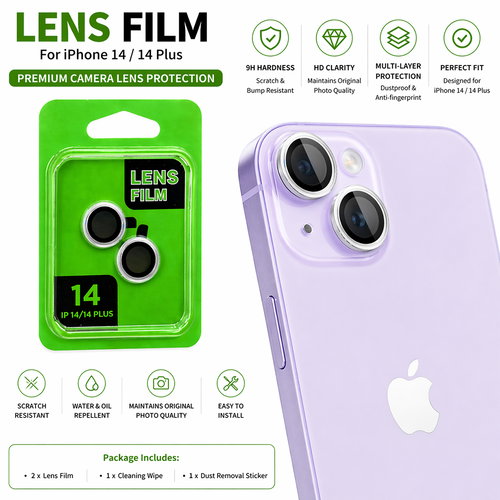 Camera Lens Film Protector for iPhone 14 / iPhone 14 Plus (2 Pieces) – HD Clear, Scratch Resistant Lens Guard Image