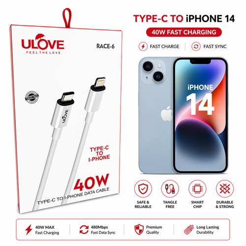 ULOVE Type-C to Lightning Fast Charging Cable (40W Max, RACE-6) – High-Speed Data Sync & Durable iPhone Cable