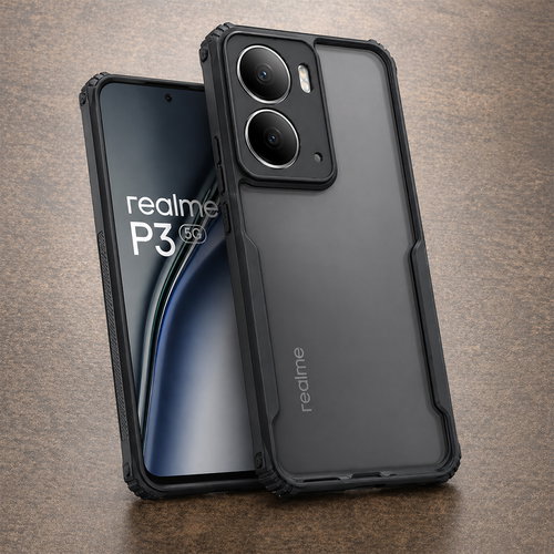 Realme P3 5G Black Eagle Cover | Transparent Back Case with Shockproof Black Edges | Premium Finish Anti-Yellow Hard Back Cover | Camera Protection | Slim & Stylish Design
