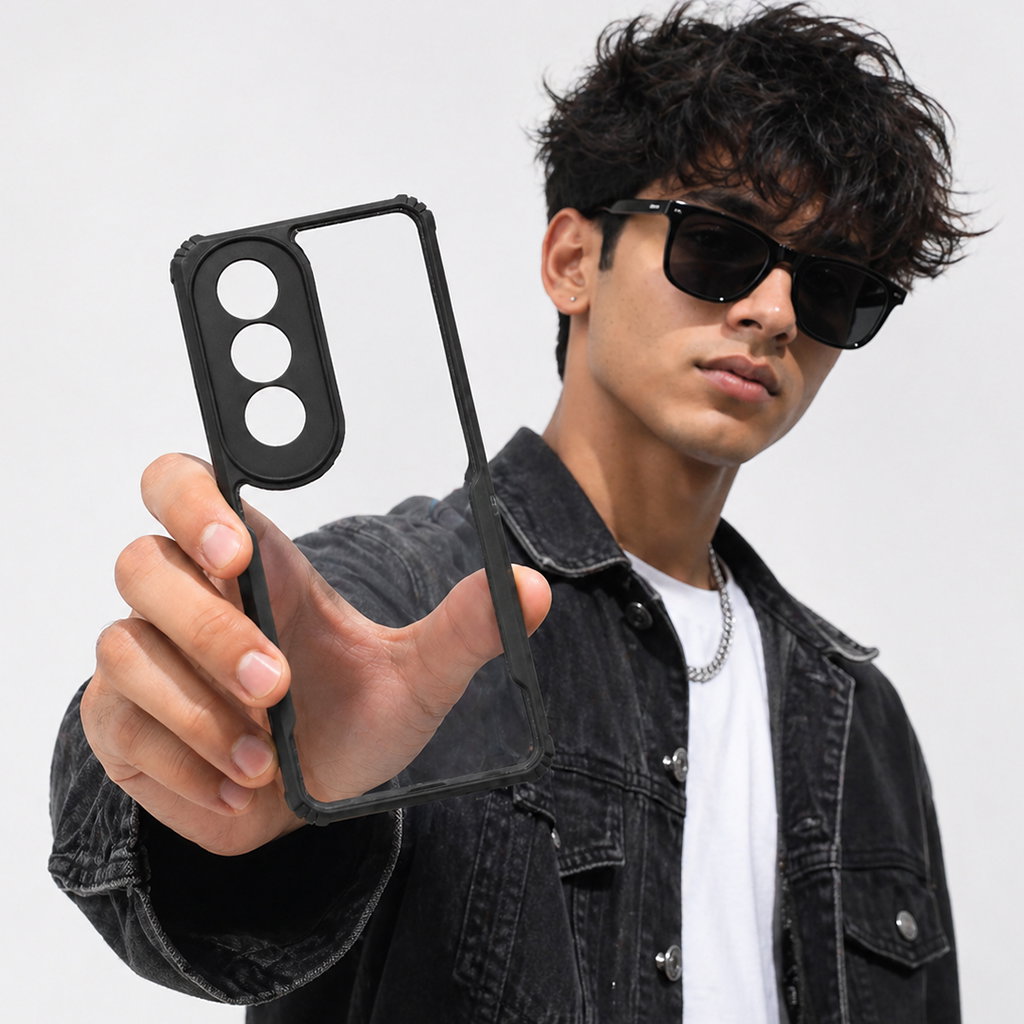 Oppo K12X 5G / A3X 5G Black Eagle Cover | Transparent Back Case with Shockproof Black Edges | Anti-Yellow Hard Back | Slim Fit | Camera Protection Case Image 