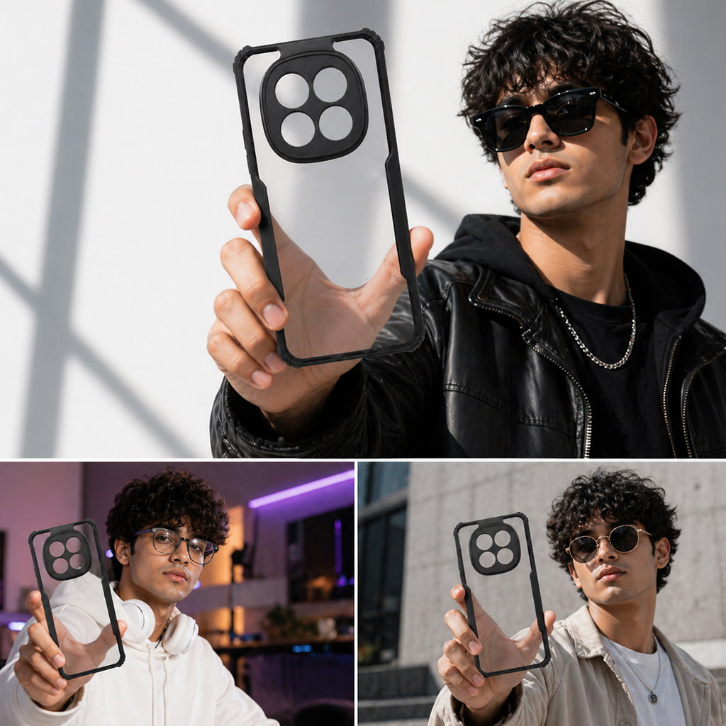 Redmi Note 14 Pro 5G / Poco X7 5G Black Eagle Cover | Transparent Back Case with Shockproof Black Edges | Anti-Yellow Hard Back | Slim Fit | Camera Protection Case Image 