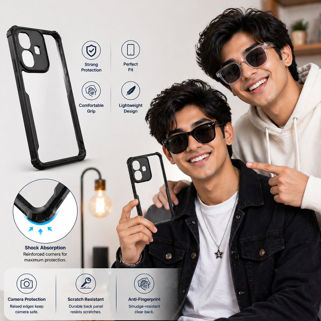 Tecno Spark Go 2 5G & Tecno Pop 10 5G Back Cover | Black Eagle Series Transparent Case | Shockproof Bumper | Scratch Resistant | Slim Protective Mobile Cover Image 