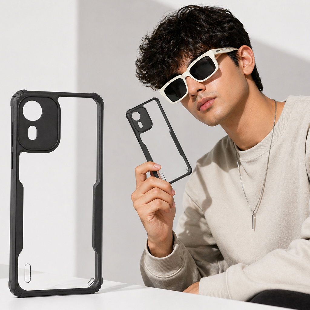 Nokia C12 & Nokia C12 Pro 4G Black Eagle Cover | Transparent Back with Shockproof Black Edges | Rugged Protection Case Image 