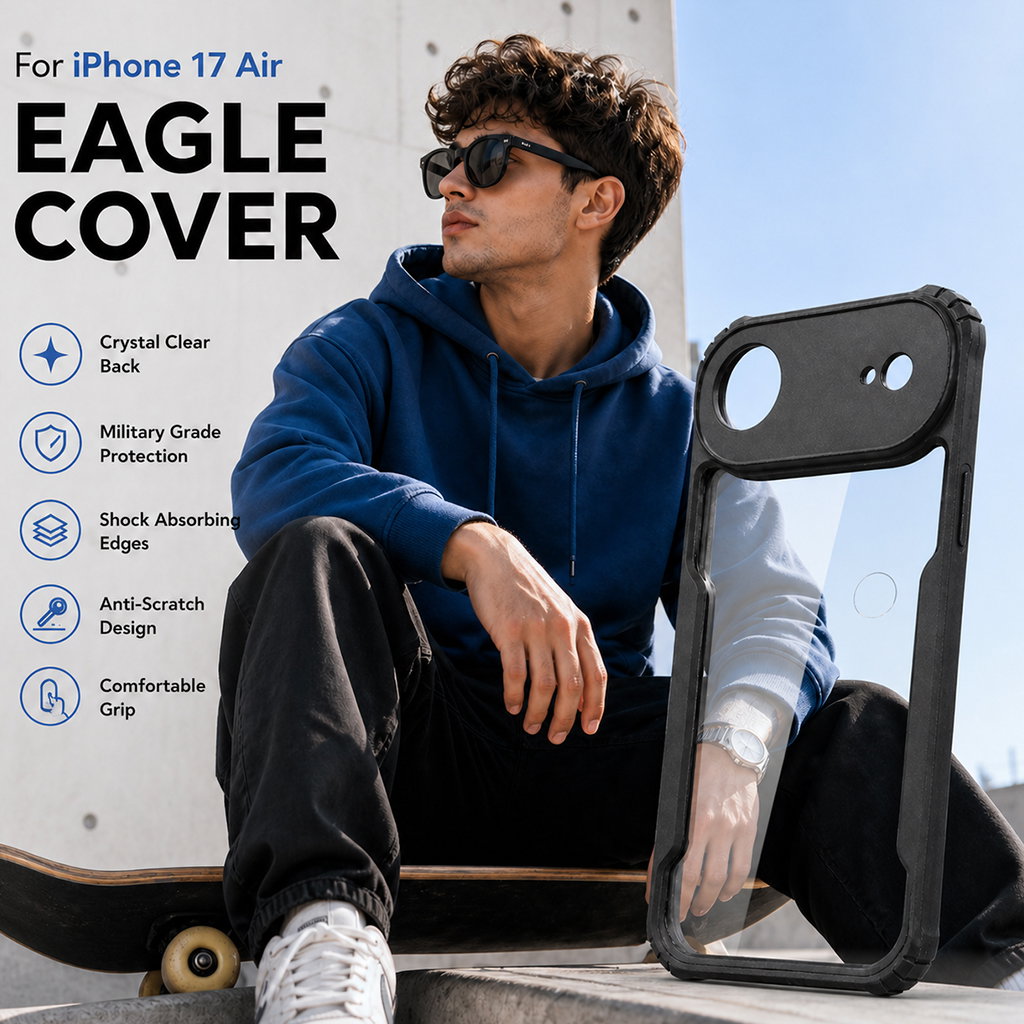 Premium Eagle Series Back Cover for iPhone 17 Air | Transparent Back with Black Edge | Shockproof Slim Fit Case | Anti-Yellow Crystal Clear Design Image 