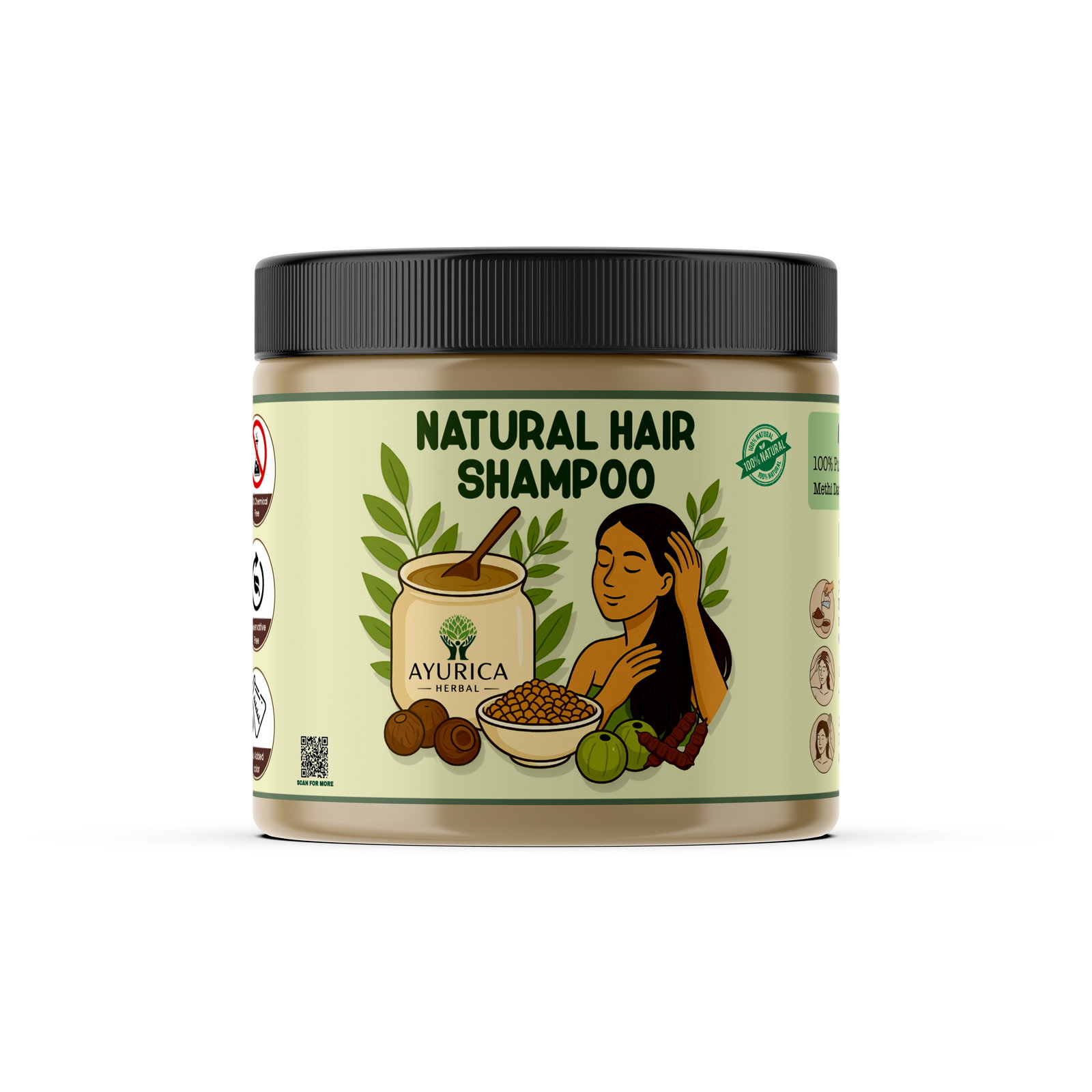 100% Natural Hair Shampoo Methidana, Shikakai, Reetha and Amla Powder - 200g For Man And Women | Paraben And Sulphate Free Shampoo (Pack of 1) Image