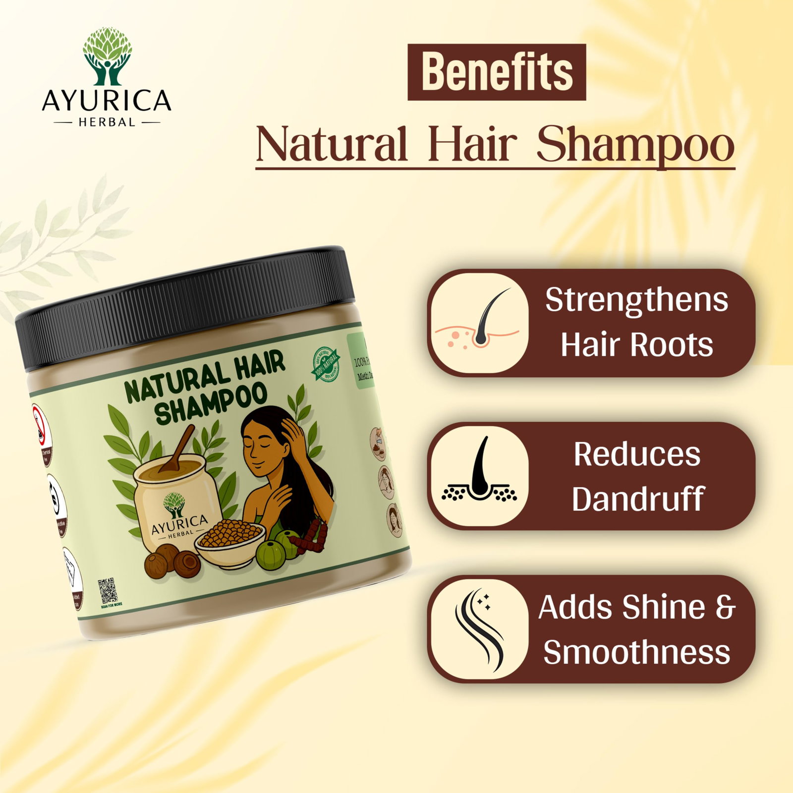 100% Natural Hair Shampoo Methidana, Shikakai, Reetha and Amla Powder - 200g For Man And Women | Paraben And Sulphate Free Shampoo (Pack of 1)