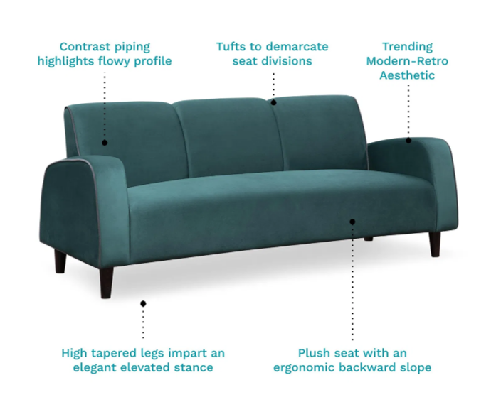 Ella Velvet 3+1+1 Seater Sofa Set in Deep Teal Color