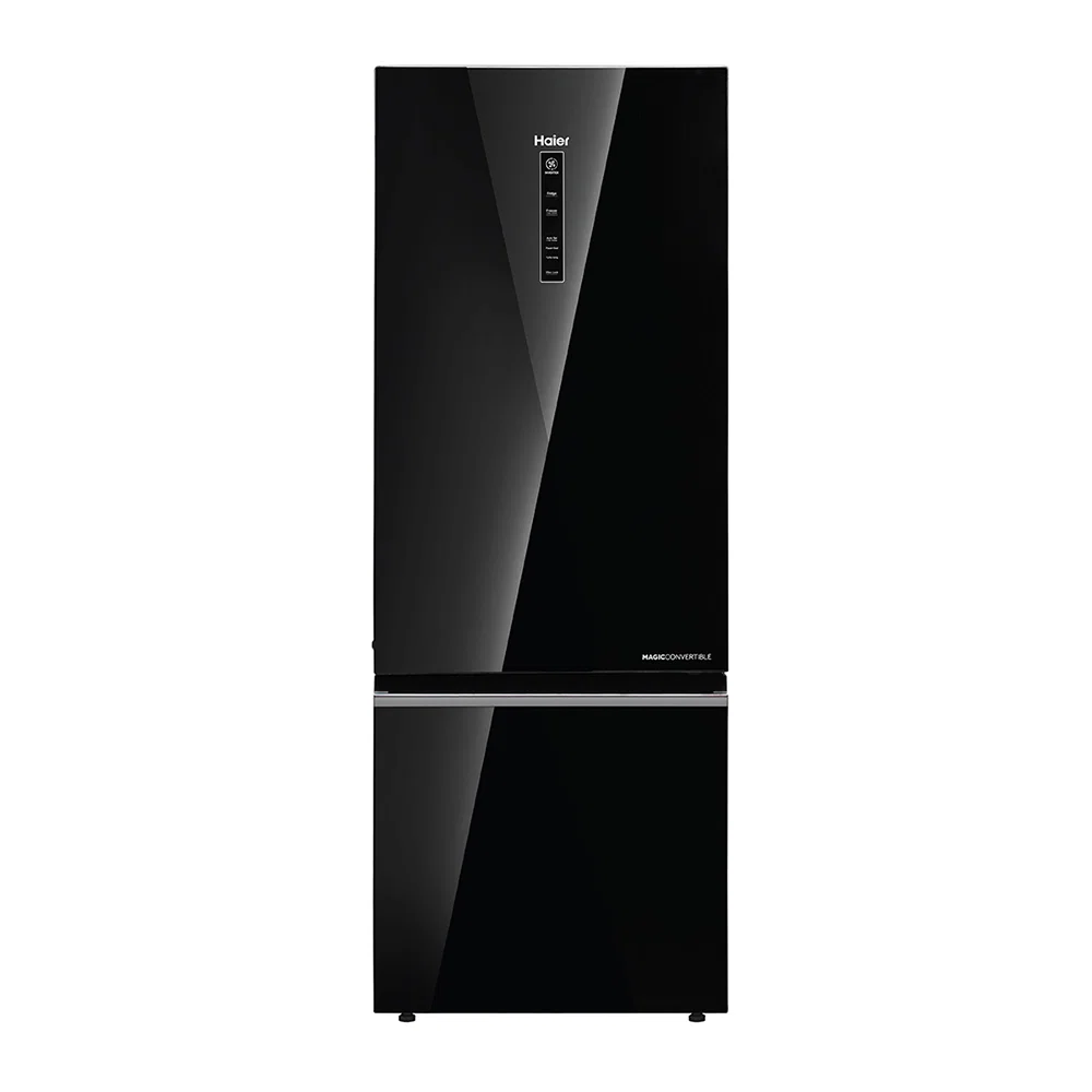 Haier 325 L 2 Star Black Glass Bottom Mount Refrigerator Image