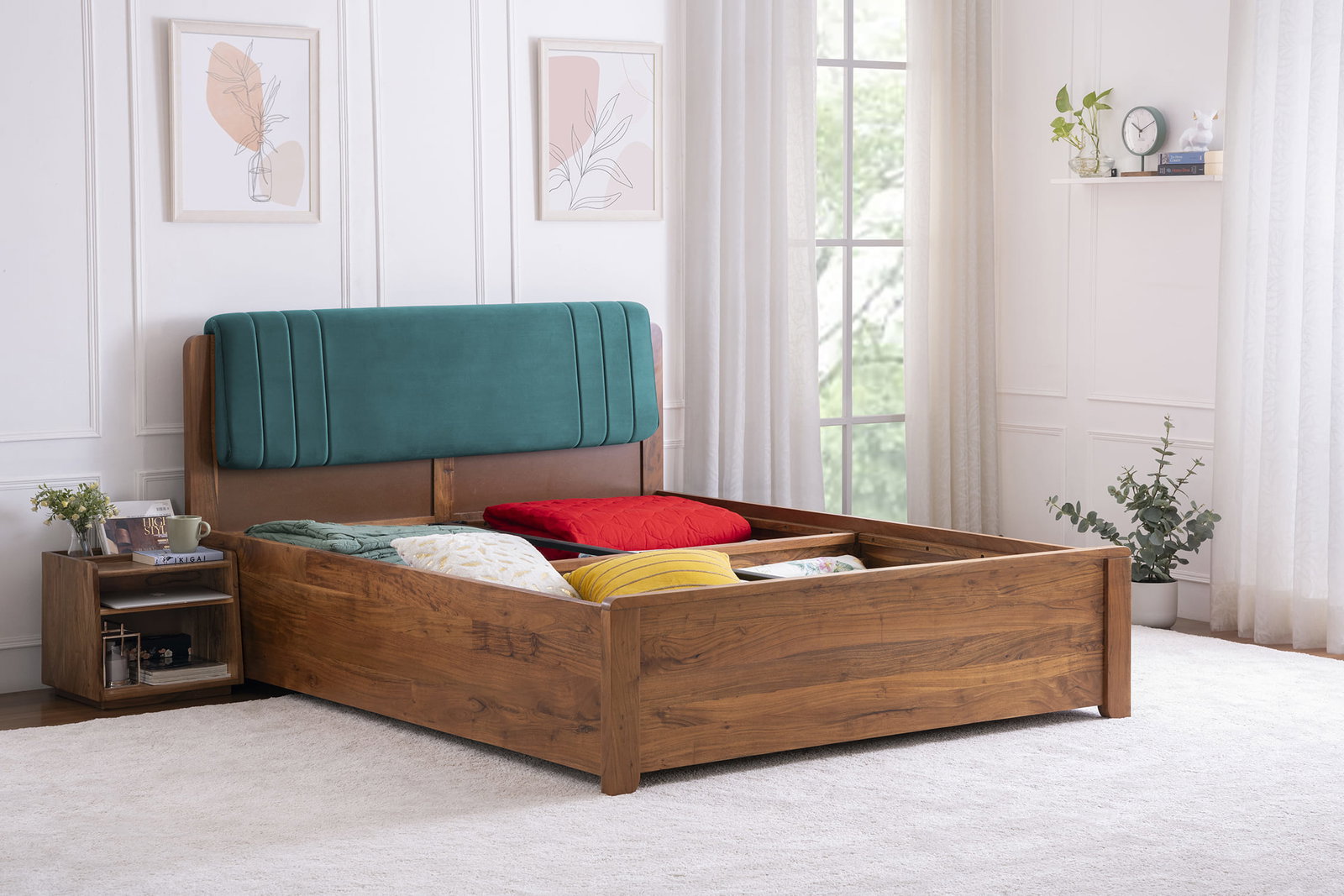 Vitello Box Storage Bed - Dark Green with 6 Image
