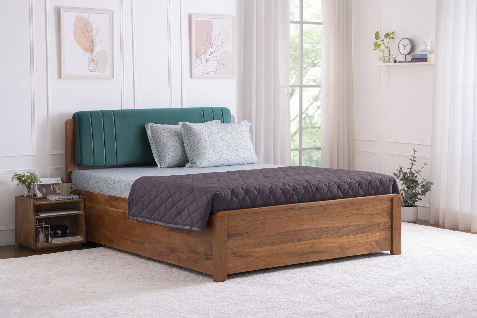 Vitello Box Storage Bed - Dark Green with 6