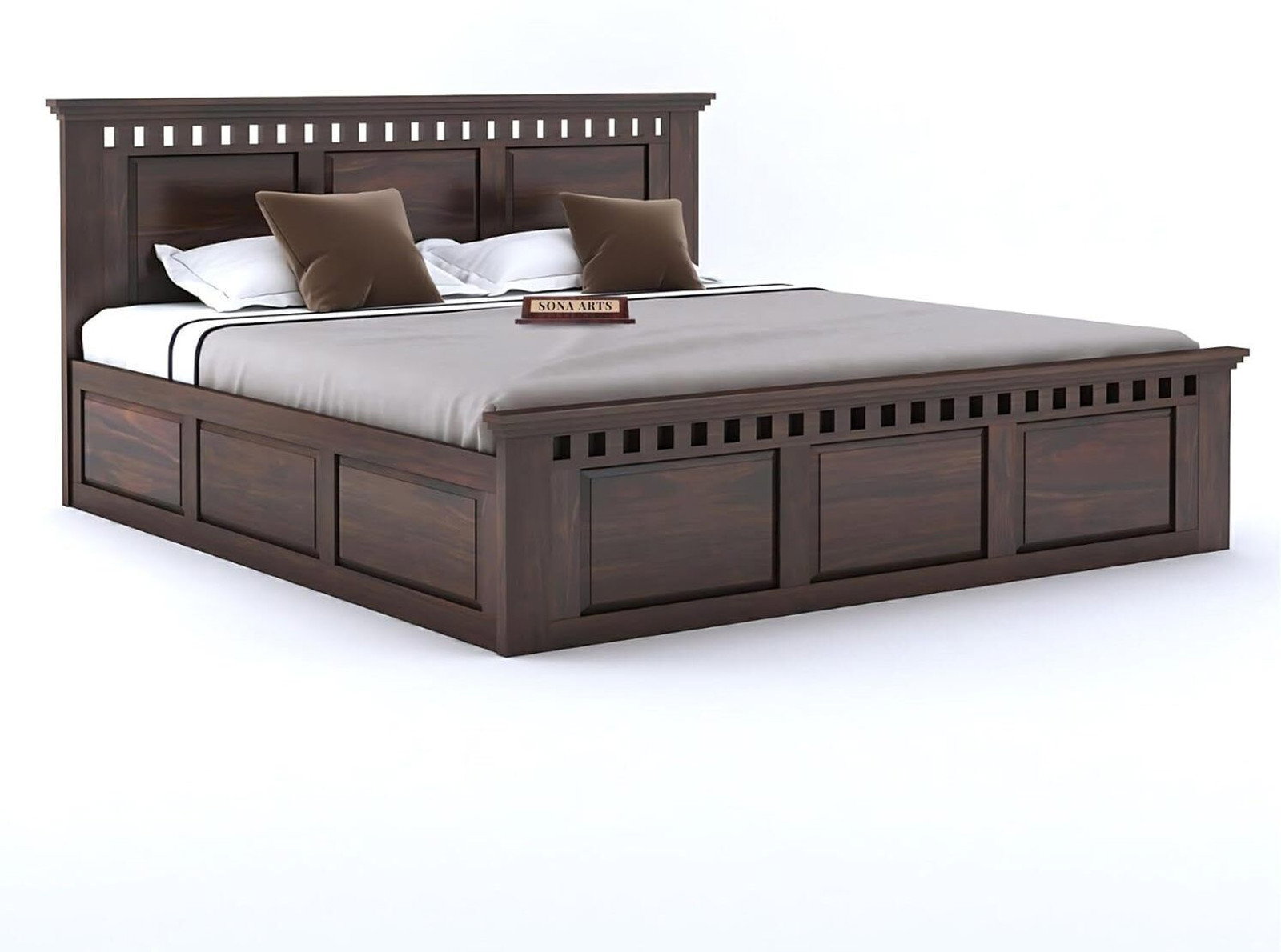 SONA ART & CRAFTS Kuber Sheesham Wood King Size Bed with Storage Box Solid Wood King Box Bed, 208 cm x 190 cm (6.82 ft x 6.23 ft) (Finish Color - Walnut Finish_ Box, Delivery Condition - DIY