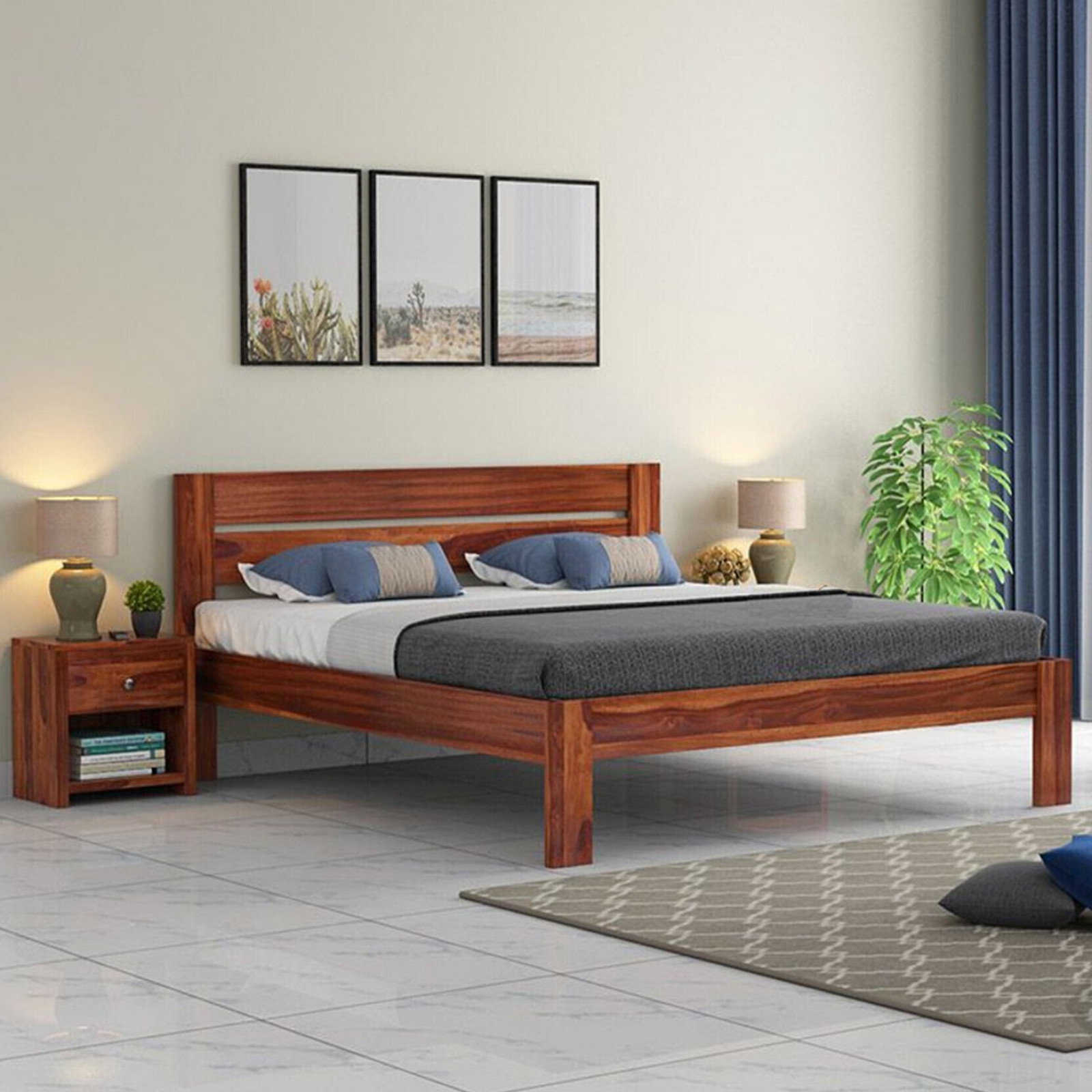 Mamata Wood Decor Sheesham Wood King Size Bed without Storage|Bed|Double Bed Solid Wood King Bed, 208.28 cm x 190.5 cm (6.83 ft x 6.25 ft) (Finish Color - Honey, Delivery Condition - DIY(Do-It-Yourself)) Image