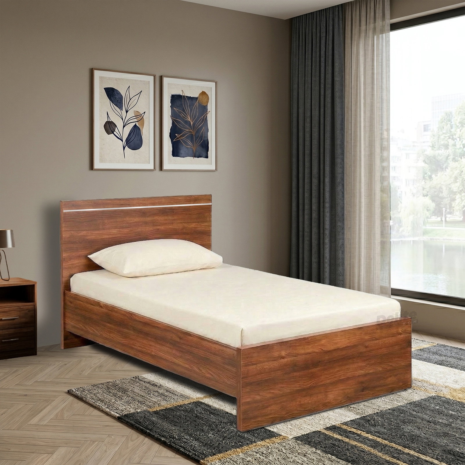 Delite Kom Jazz Single Bed | No Storage | Installation Included Engineered Wood Single Bed, 194.5 cm x 93.4 cm (6.38 ft x 3.06 ft) (Finish Color - Acacia Dark, Delivery Condition - Knock Down) Image