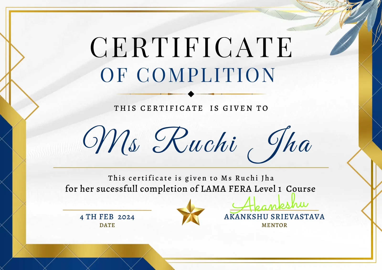 Ruchi Jha Lamafera level 1