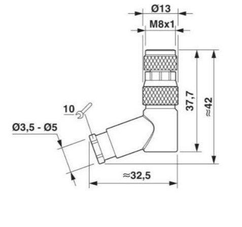 M8 3 Pin Female Angled A-Coded Field Wireable Connector