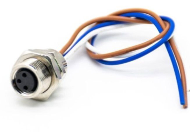 M8 3 Pin Female Panel Mount Connector with Cable – Rear Panel Mount Image