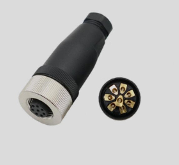 M12 - 8 Pin Male Plug - A Coded Cable Mount Connector Image 