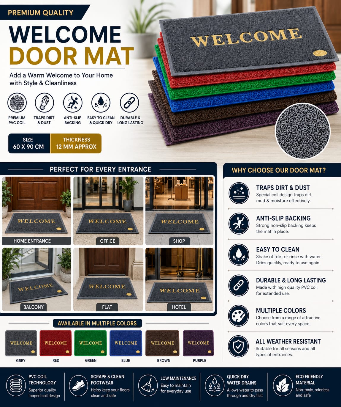Welcome Printed Door Mat Image 