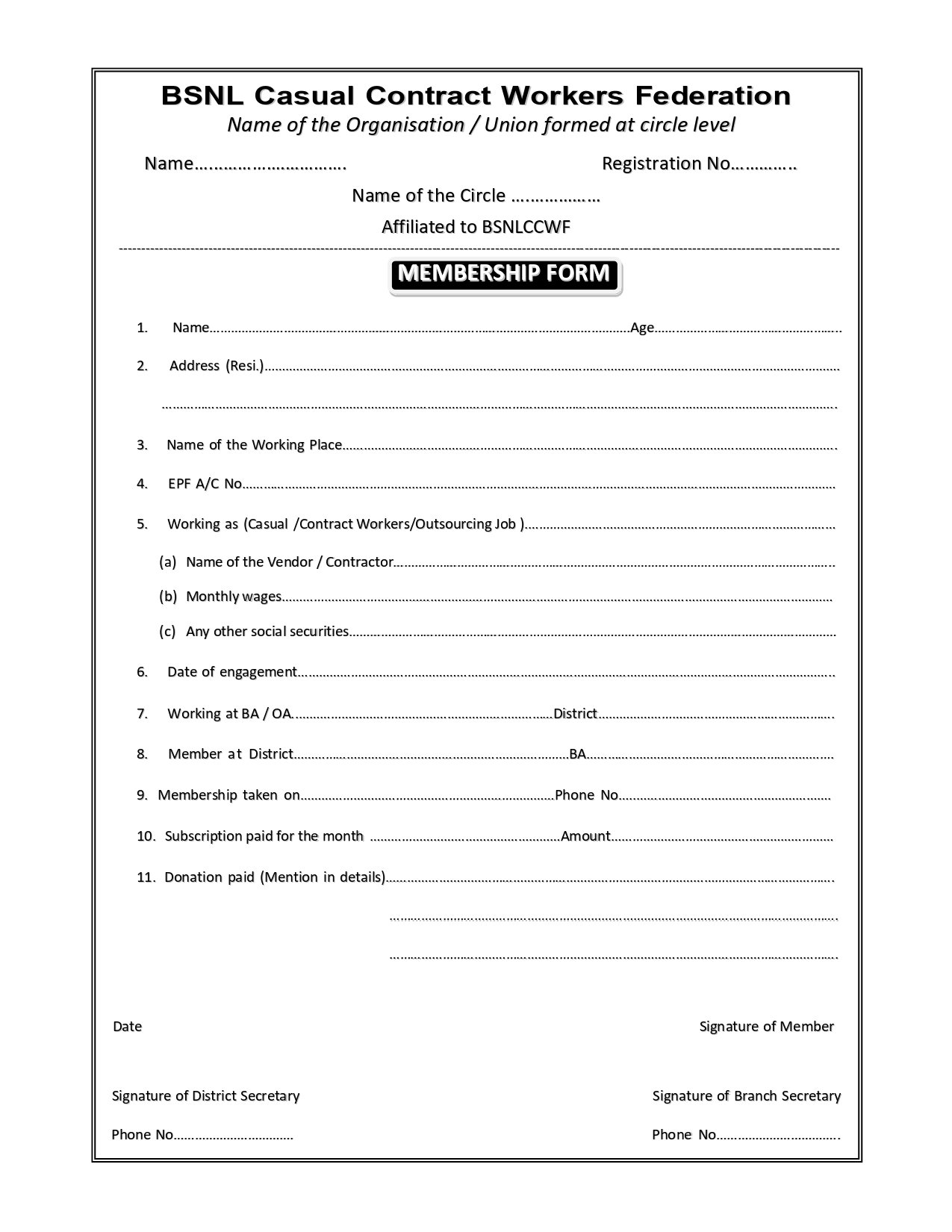 Specimen copy of the Membership Form. Image 