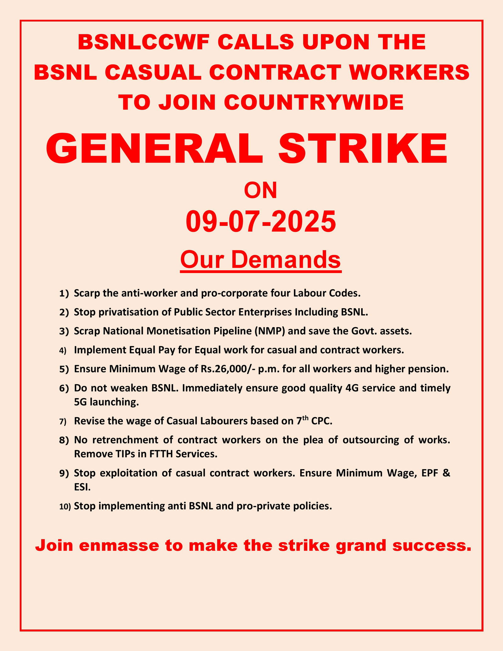 BSNLCCWF GENERAL STRIKE