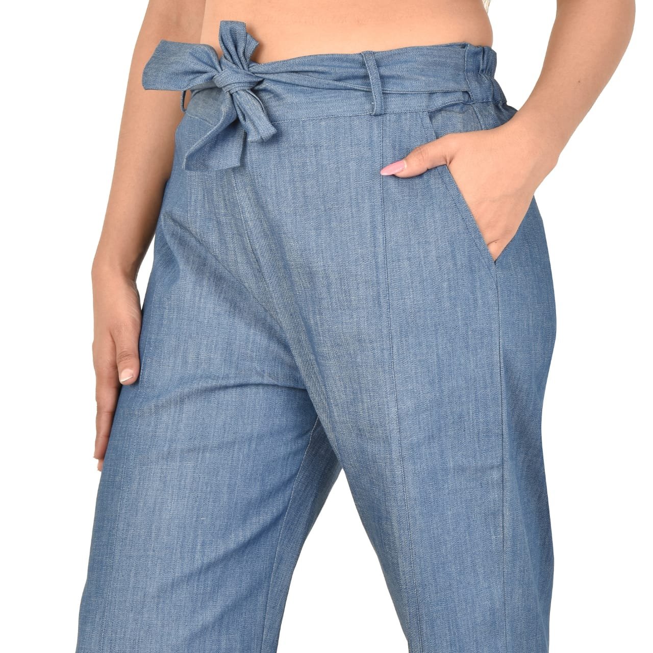 गौरैया Women Chambray Straight Pants | Gouraiya Products