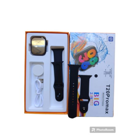 T20 Promax Smartwatch (Black) with double pair straps with different design Image 