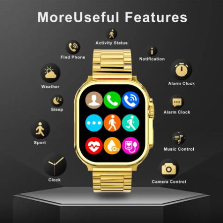 Golden Ultra Max 49mm Double Strap Golden Bracelet and Black Silicon strap Smart Watch Image 