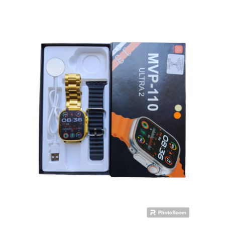 Golden Ultra Max 49mm Double Strap Golden Bracelet and Black Silicon strap Smart Watch Image 