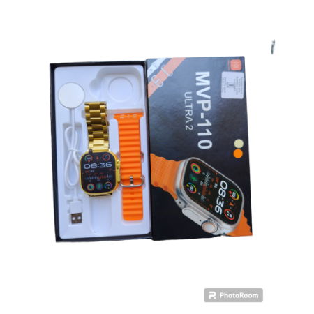 Golden Ultra Max 49mm Double Strap Golden Bracelet and Orange Silicon strap Smart Watch Image 