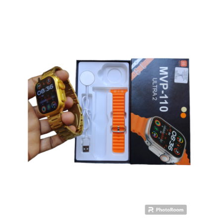 Golden Ultra Max 49mm Double Strap Golden Bracelet and Orange Silicon strap Smart Watch Image 